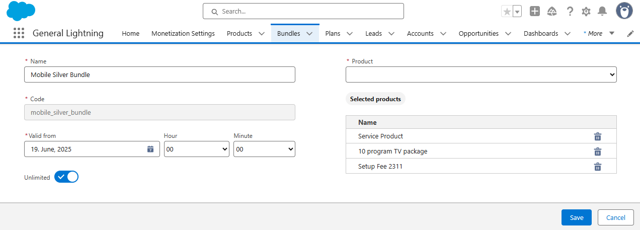 Bundle Creation Screen